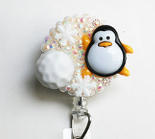 Load image into Gallery viewer, Winter Penguin Retractable ID Badge Reel