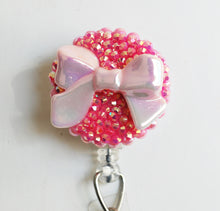 Load image into Gallery viewer, Iridescent Pink Bow Retractable ID Badge Reel