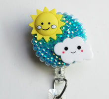 Load image into Gallery viewer, Smiley Sun And Cloud Retractable ID Badge Reel
