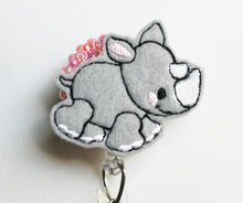 Load image into Gallery viewer, Baby Rhino Feltie Retractable ID Badge Reel