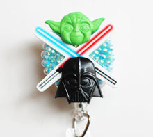 Load image into Gallery viewer, Star Wars Yoda Versus Darth Vader Retractable ID Badge Reel