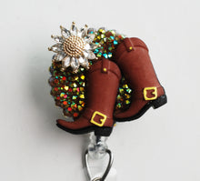 Load image into Gallery viewer, Sunflower And Cowgirl Boots Retractable ID Badge Reel