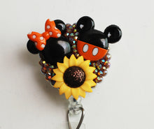 Load image into Gallery viewer, Autumn Mickey And Minnie Mouse Retractable ID Badge Reel
