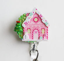 Load image into Gallery viewer, Pink Gingerbread House Retractable ID Badge Reel