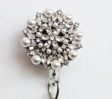 Load image into Gallery viewer, Bling Rhinestones And Pearls Retractable ID Badge Reel