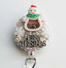 Load image into Gallery viewer, Merry Christmas Snowman Shaker Retractable ID Badge Reel