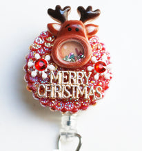 Load image into Gallery viewer, Christmas Reindeer Shaker ID Badge Reel