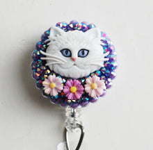 Load image into Gallery viewer, Beautiful White Cat Retractable ID Badge Reel