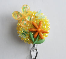 Load image into Gallery viewer, Yellow Shimmery Butterfly Retractable ID Badge Reel
