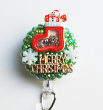 Load image into Gallery viewer, Merry Christmas Shaker Stocking Retractable ID Badge Reel