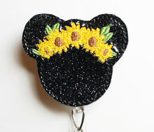 Load image into Gallery viewer, Minnie Mouse Sunflower Vinyl Feltie Retractable ID Badge Reel