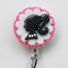 Load image into Gallery viewer, Barbie Girl In Black Retractable ID Badge Reel