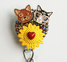 Load image into Gallery viewer, Two Cats And A Sunflower Retractable ID Badge Reel