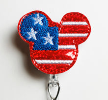 Load image into Gallery viewer, Mickey Mouse American Flag Retractable ID Badge Reel