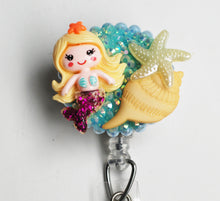 Load image into Gallery viewer, Mermaid With Blonde Hair Retractable ID Badge Reel