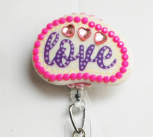 Load image into Gallery viewer, Love Painted Pebble Retractable ID Badge Reel