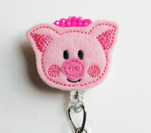 Load image into Gallery viewer, Pink Pig Feltie Retractable ID Badge Reel