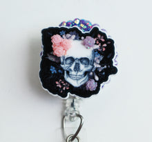 Load image into Gallery viewer, Romantic Skull And Roses Retractable ID Badge Reel