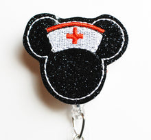 Load image into Gallery viewer, Mickey Mouse Nurse Vinyl Felt Retractable ID Badge Reel