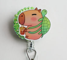 Load image into Gallery viewer, Capybara Drinks Boba Retractable ID Badge Reel