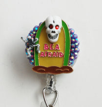 Load image into Gallery viewer, Halloween Be A Afraid Tombstone Retractable ID Badge Reel