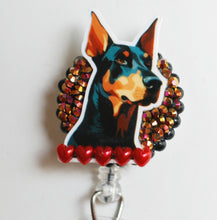 Load image into Gallery viewer, Dobermann Pinscher Retractable ID Badge Reel