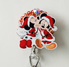 Load image into Gallery viewer, Mickey And Minnie Mouse Christmas Kiss Retractable ID Badge Reel