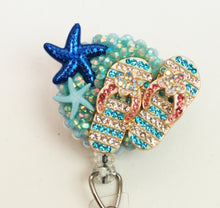Load image into Gallery viewer, Flip Flops With Bling Retractable ID Badge Reel