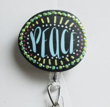 Load image into Gallery viewer, Peace Painted Pebble Retractable ID Badge Reel