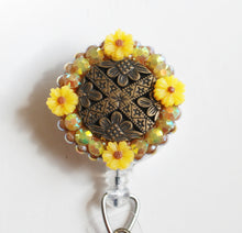 Load image into Gallery viewer, Sunflower Button Retractable ID Badge Reel