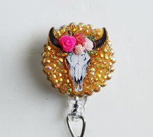 Load image into Gallery viewer, Longhorn Cow Skull Retractable ID Badge Reel