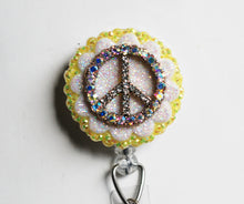 Load image into Gallery viewer, Blingy Peace Sign Retractable ID Badge Reel
