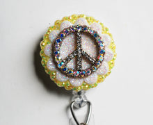 Load image into Gallery viewer, Blingy Peace Sign Retractable ID Badge Reel