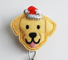 Load image into Gallery viewer, Christmas Golden Retriever Feltie Retractable ID Badge Reel