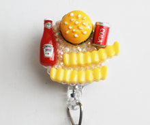 Load image into Gallery viewer, Cheese Burger Fries A Coke And Heinz Ketchup Retractable ID Badge Reel