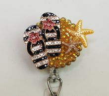 Load image into Gallery viewer, Flip Flops With Bling Retractable ID Badge Reel