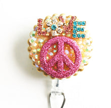 Load image into Gallery viewer, Love And Peace Retractable ID Badge Reel