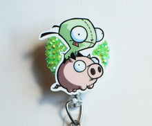 Load image into Gallery viewer, Invader Zim's Gir On A Pig Retractable ID Badge Reel
