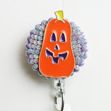 Load image into Gallery viewer, Halloween Tall Pumpkin Retractable ID Badge Reel