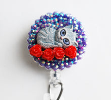 Load image into Gallery viewer, Kitten On A Bed Of Roses Retractable ID Badge Reel