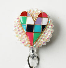 Load image into Gallery viewer, Patchwork Heart Retractable ID Badge Reel