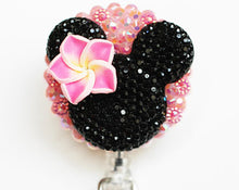 Load image into Gallery viewer, Aloha Minnie Mouse On Pink Retractable ID Badge Reel