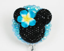 Load image into Gallery viewer, Aloha Minnie Mouse On Light Blue Retractable ID Badge Reel