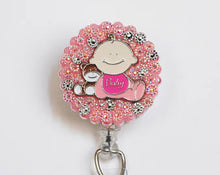 Load image into Gallery viewer, Baby Girl Charmed Retractable ID Badge Reel