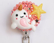 Load image into Gallery viewer, Baby Narwhal On Pink Retractable ID Badge Reel