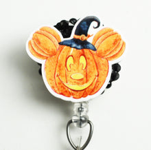 Load image into Gallery viewer, Mickey Mouse Halloween Witch Pumpkin Retractable ID Badge Reel