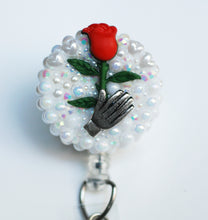 Load image into Gallery viewer, Rose In Hand Retractable ID Badge Reel