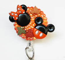 Load image into Gallery viewer, Mickey And Minnie Autumn Colors Retractable ID Badge Reel