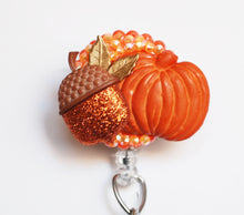 Load image into Gallery viewer, Harvest Pumpkin Pair Retractable ID Badge Reel