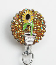 Load image into Gallery viewer, Sunflower Pot Retractable ID Badge Reel